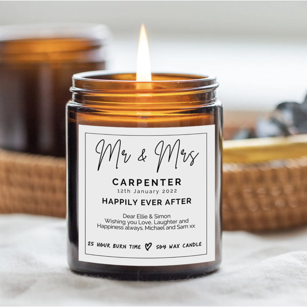 Hampers and Gifts to the UK - Send the Personalised Mr and Mrs Wedding Candle Gift